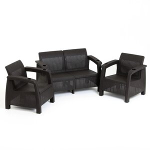 Комплект мебели: диван, 2 кресла, коричнего цвета