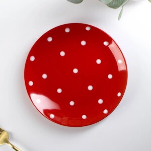 Тарелка десертная Доляна "Красный горох", d=19 см, цвет красный