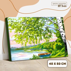 Картина по номерам на холсте с подрамником "Береза у озера" 4050 см