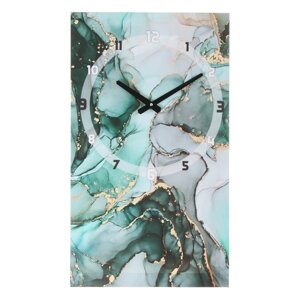 Часы-картина настенные, серия: Интерьер, "Зеленый мрамор", плавный ход, 35 х 60 см