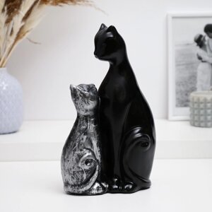 Фигура "Кошка с котенком" черная с серебром, 16х26см