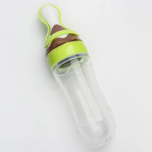 Бутылочка для кормления, силиконовая, с ложкой, 90 мл, цвет зеленый