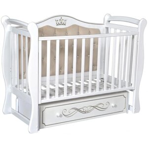 Детская кровать Olivia-1, мягкая спинка, ящик, универсальный маятник, цвет белый