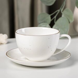 Чайная пара Доляна "Млечный путь", чашка 220 мл, блюдце d=13,5 см, цвет белый в крапинку