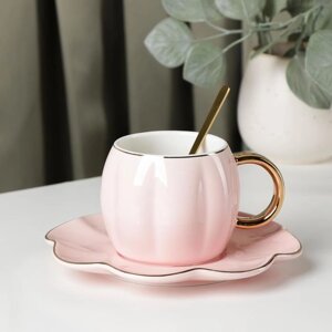 Чайная пара с ложкой "Цветок", 240 мл, чашка 1187 см, блюдце d=16 см, цвет розовый