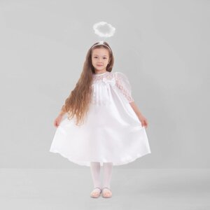 Карнавальный костюм "Ангел", платье, рукав 3/4 гипюр, нимб, крылья, р-р 28, рост 98-104 см