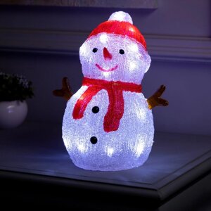 Фигура акрил. "Снеговик в шапке" 21x17x25 см, 30 LED, AAx2 (не в компл.), БЕЛЫЙ