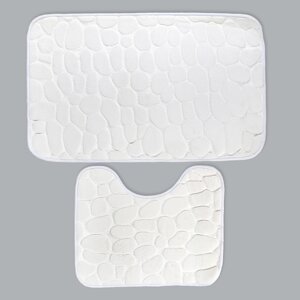 Набор ковриков для ванны и туалета Доляна "Галька", 2 шт: 3950, 5080 см, цвет белый