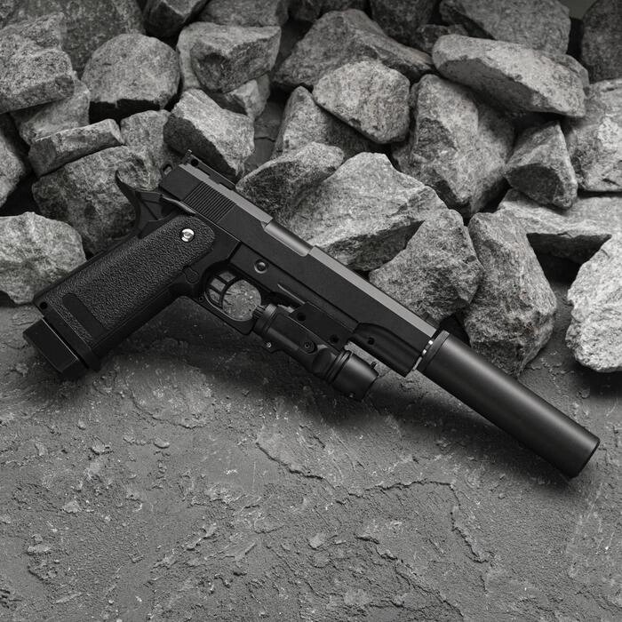 Пистолет пружинный Galaxy Colt 11PD с имитацией глушителя и ЛЦУ G. 6A от компании Интернет-гипермаркет «MOLL» - фото 1