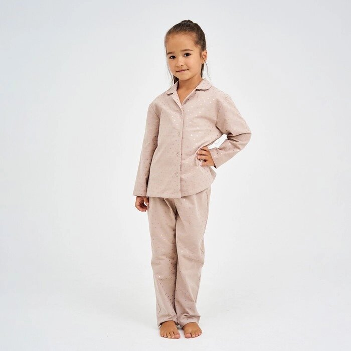Пижама детская (рубашка, брюки) KAFTAN "Сердечки", р. 134-140, бежевый от компании Интернет-гипермаркет «MOLL» - фото 1