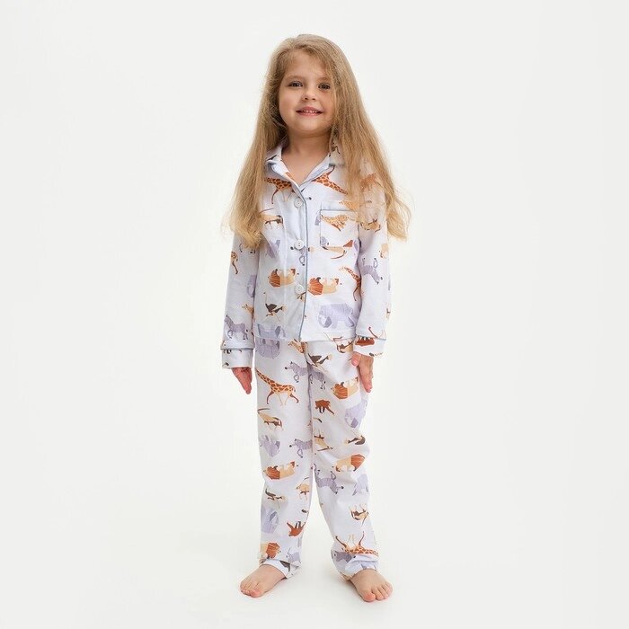 Пижама детская (рубашка и брюки) KAFTAN Animal р. 122-128, белый от компании Интернет-гипермаркет «MOLL» - фото 1