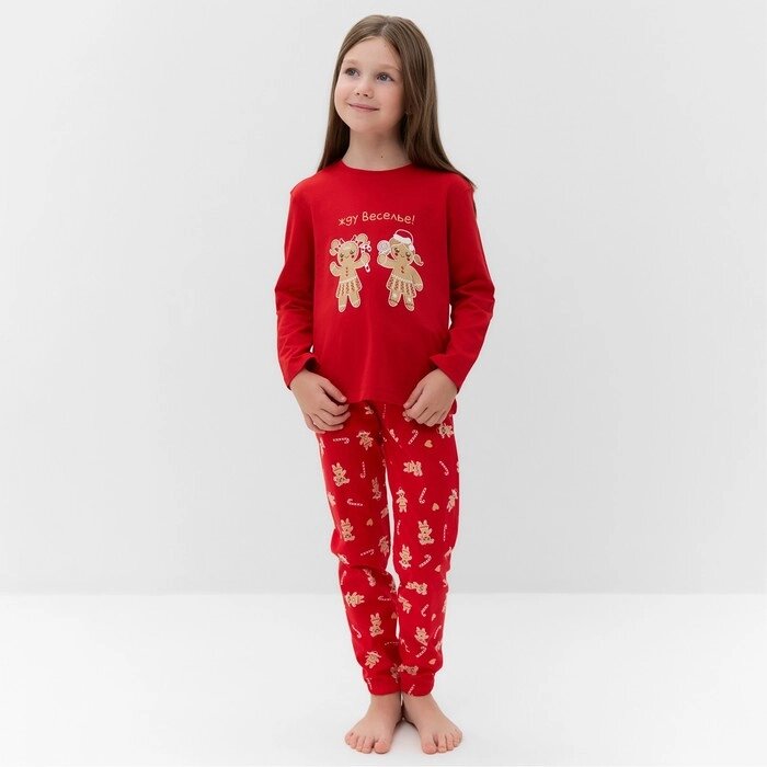 Пижама для девочки, цвет красный/печеньки, рост 104-110 см от компании Интернет-гипермаркет «MOLL» - фото 1
