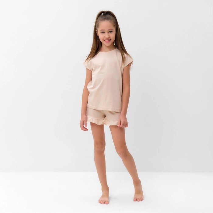 Пижама для девочки (футболка и шорты) MINAKU, цвет бежевый, рост 104 см от компании Интернет-гипермаркет «MOLL» - фото 1