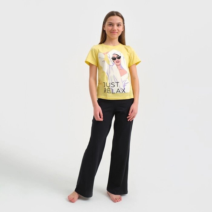 Пижама для девочки KAFTAN "Selfie", рост 134-140, цвет жёлтый/чёрный от компании Интернет-гипермаркет «MOLL» - фото 1