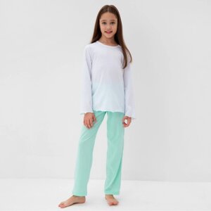 Пижама для девочки (кофта и брюки) MINAKU, цвет белый/мятный, рост 146 см