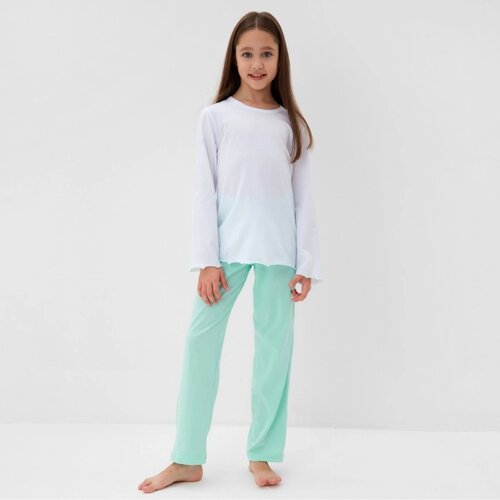 Пижама для девочки (кофта и брюки) MINAKU, цвет белый/мятный, рост 152 см