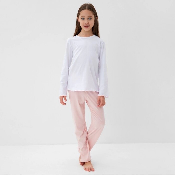 Пижама для девочки (кофта и брюки) MINAKU, цвет белый/розовый, рост 104 см от компании Интернет-гипермаркет «MOLL» - фото 1