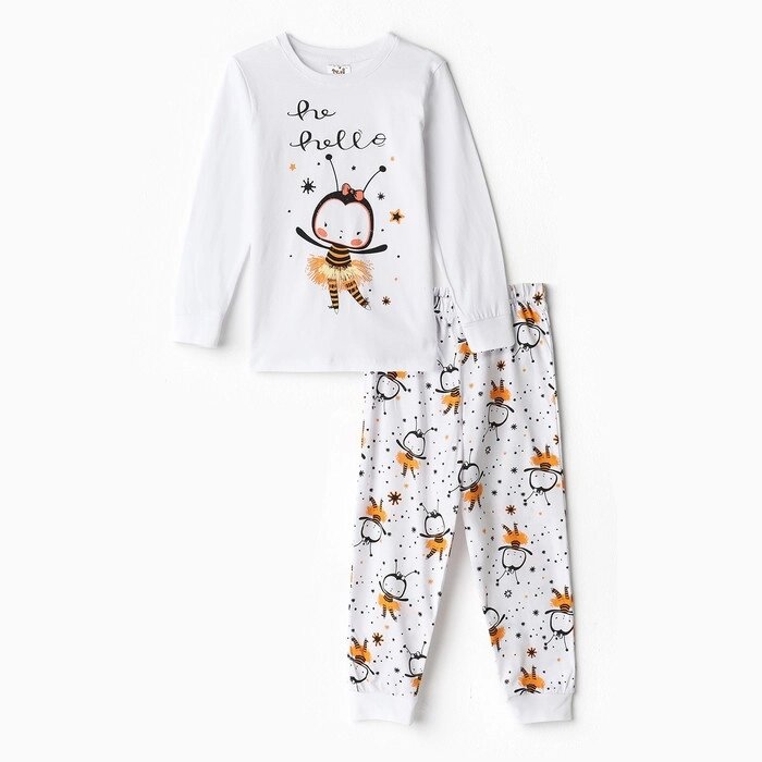 Пижама для девочки (лонгслив/штанишки), цвет белая/пчёлка, рост 104см от компании Интернет-гипермаркет «MOLL» - фото 1