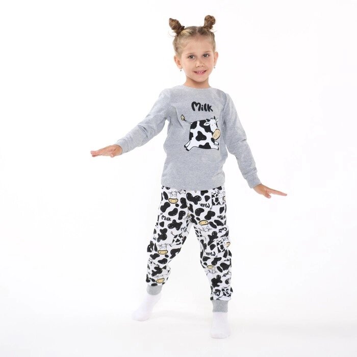 Пижама для девочки (лонгслив/штанишки), цвет серый/коровка, рост 104см от компании Интернет-гипермаркет «MOLL» - фото 1