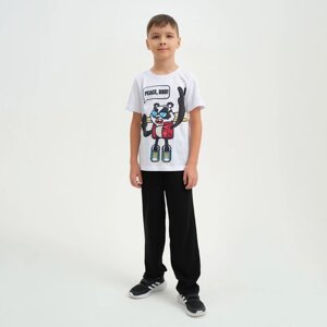 Пижама для мальчика (футболка, брюки) KAFTAN "Hype", рост 134-140, цвет белый/чёрный