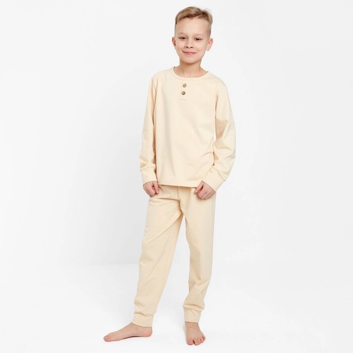 Пижама для мальчика (лонгслив, брюки) MINAKU цвет бежевый, рост 104 от компании Интернет-гипермаркет «MOLL» - фото 1