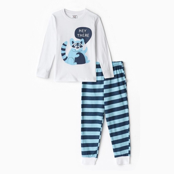 Пижама для мальчика (лонгслив/штанишки), цвет белый/синий/енот, рост 104см от компании Интернет-гипермаркет «MOLL» - фото 1