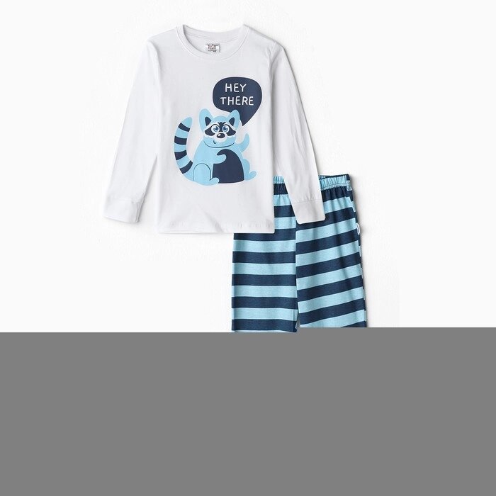 Пижама для мальчика (лонгслив/штанишки), цвет белый/синий/енот, рост 122см от компании Интернет-гипермаркет «MOLL» - фото 1
