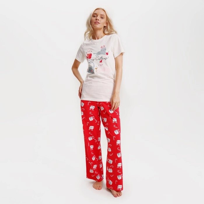 Пижама новогодняя женская (футболка и брюки) KAFTAN Cats, размер 40-42 от компании Интернет-гипермаркет «MOLL» - фото 1