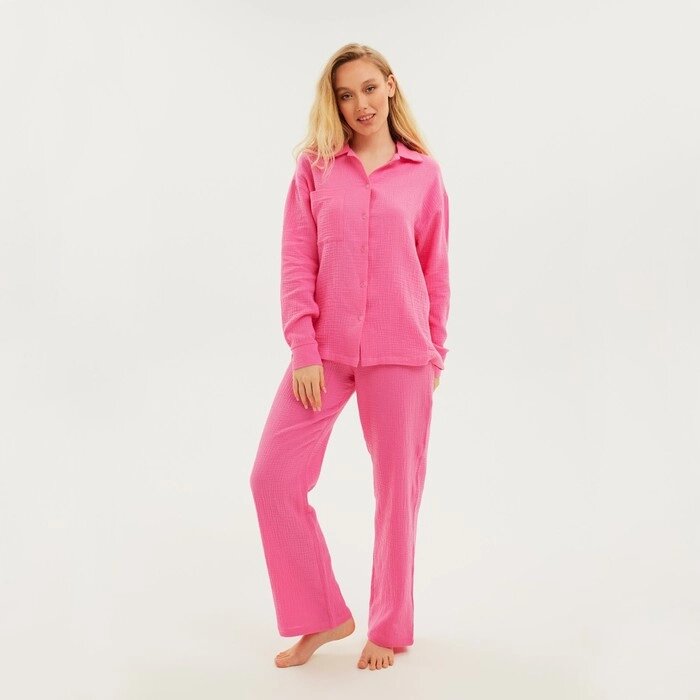 Пижама женская (рубашка и брюки) KAFTAN "Basic" размер 40-42, цвет розовый от компании Интернет-гипермаркет «MOLL» - фото 1