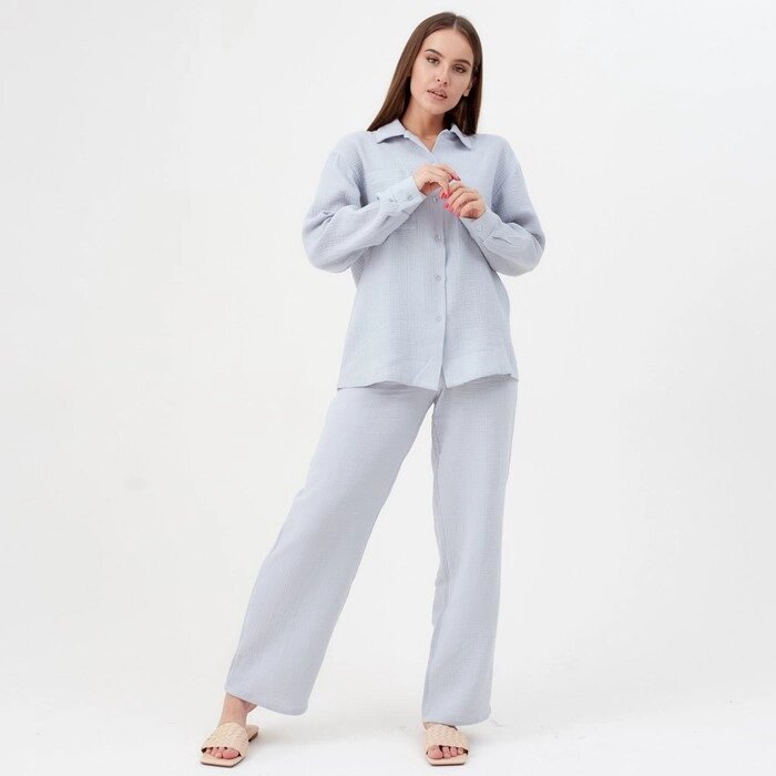 Пижама женская (рубашка и брюки) KAFTAN "Basic" размер 40-42, цвет серо-голубой от компании Интернет-гипермаркет «MOLL» - фото 1