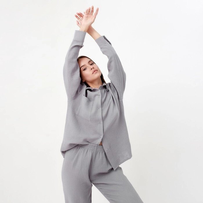 Пижама женская (рубашка и брюки) KAFTAN "Basic" размер 40-42, цвет серый от компании Интернет-гипермаркет «MOLL» - фото 1