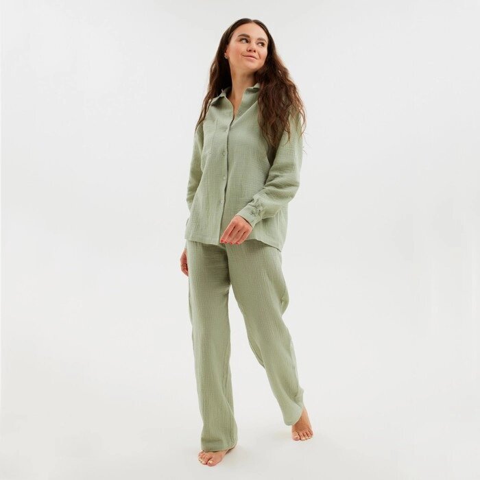 Пижама женская (рубашка и брюки) KAFTAN "Basic" размер 40-42, цвет зелёный от компании Интернет-гипермаркет «MOLL» - фото 1