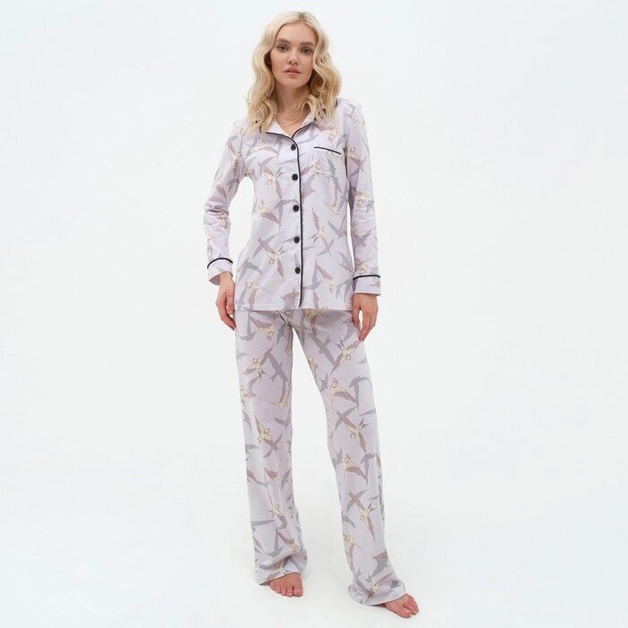 Пижама женская (рубашка и брюки) KAFTAN Birds размер 40-42, серый от компании Интернет-гипермаркет «MOLL» - фото 1