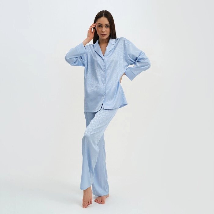Пижама женская (рубашка и брюки) KAFTAN "Треугольники" цвет голубой, размер 40-42 от компании Интернет-гипермаркет «MOLL» - фото 1