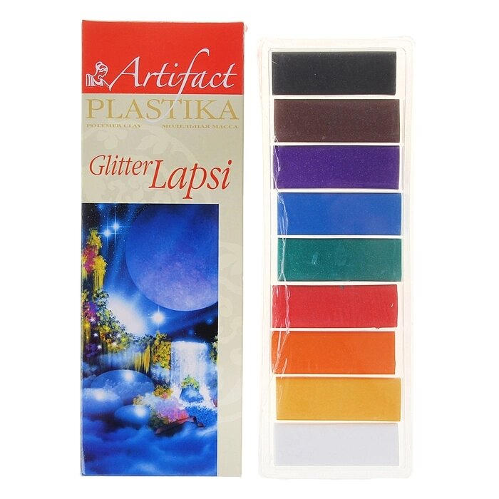Пластика - полимерная глина набор LAPSI GLITTER 9 классических цветов с блестками 180г от компании Интернет-гипермаркет «MOLL» - фото 1