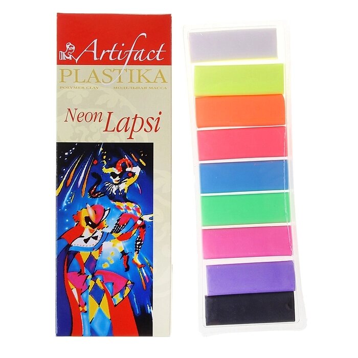 Пластика - полимерная глина набор LAPSI NEON 9 флуоресцентных цветов 180г от компании Интернет-гипермаркет «MOLL» - фото 1