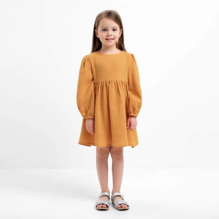 Платье детское с дл. рукавом KAFTAN "Муслин", р. 32 (110-116 см) горчичный от компании Интернет-гипермаркет «MOLL» - фото 1