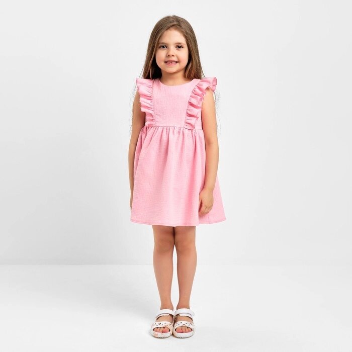Платье детское с рюшей KAFTAN "Муслин", р. 32 (110-116 см) розовый от компании Интернет-гипермаркет «MOLL» - фото 1