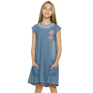 Платье для девочек, рост 128 см, цвет голубой