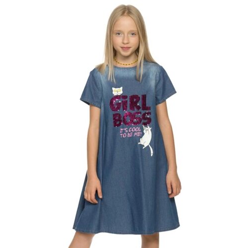 Платье для девочек, рост 128 см, цвет синий