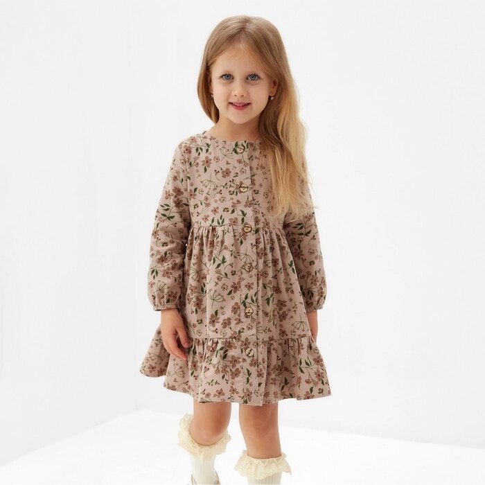 Платье для девочки MINAKU: Cotton collection цвет бежевый в цветочек, рост 104 см от компании Интернет-гипермаркет «MOLL» - фото 1