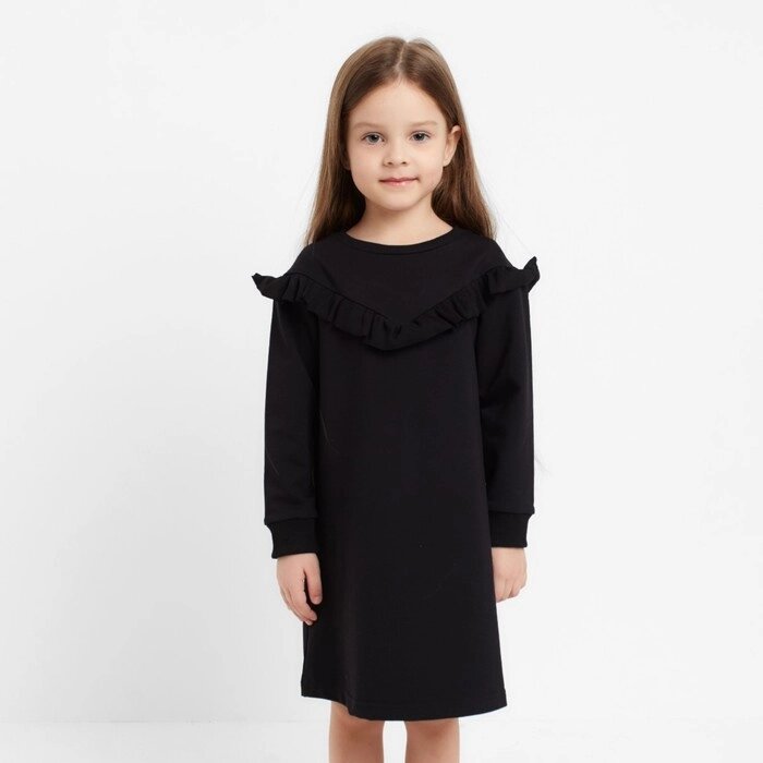 Платье с рюшей KAFTAN "Basic line" р. 30 (98-104), черный от компании Интернет-гипермаркет «MOLL» - фото 1