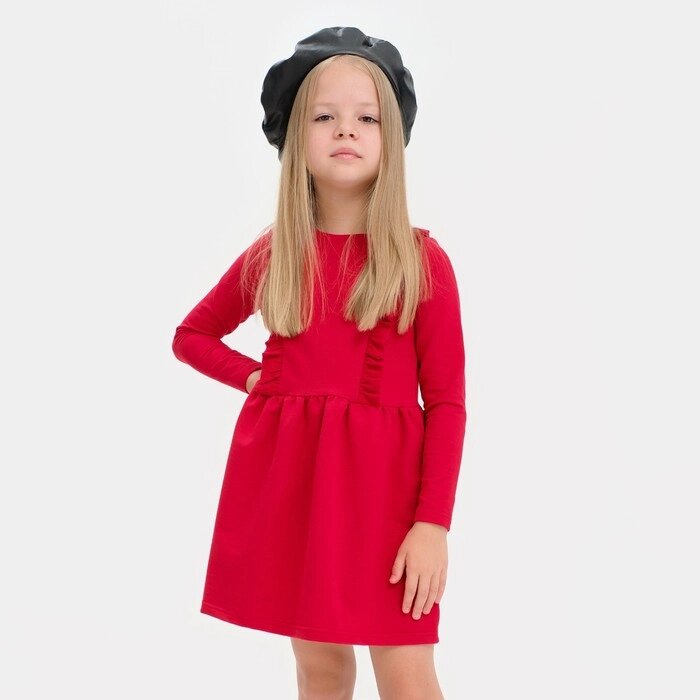 Платье с рюшей KAFTAN "Basic line" р. 32 (110-116), красн от компании Интернет-гипермаркет «MOLL» - фото 1