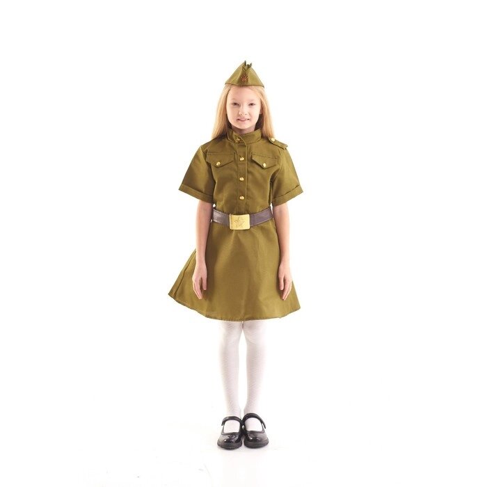 Платье военное для девочки, пилотка, ремень, 8-10 лет, рост 140-152 см от компании Интернет-гипермаркет «MOLL» - фото 1