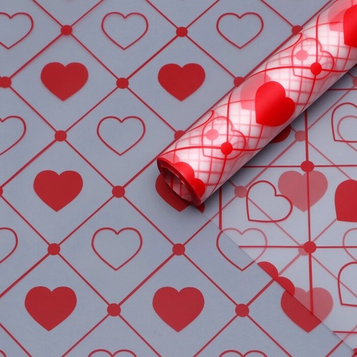 Пленка матовая "Сердца", 58см*10 м, красный от компании Интернет-гипермаркет «MOLL» - фото 1