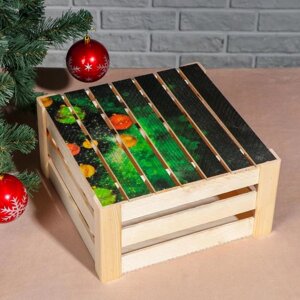 Подарочная коробка реечная "Ёлочка ночная", 30х30х15 см, с крышкой, печать