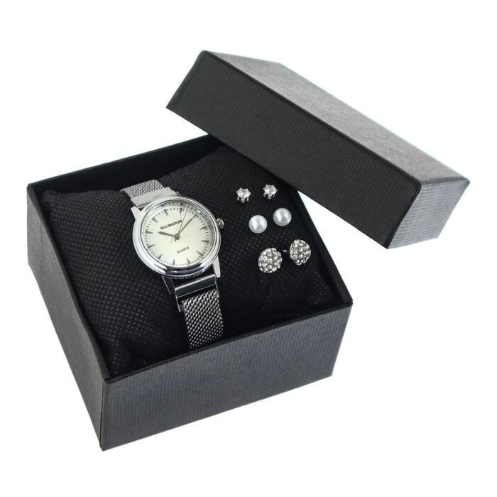 Подарочный набор 2 в 1 "Bolingdun": наручные часы, d=2.8 см, серьги от компании Интернет-гипермаркет «MOLL» - фото 1