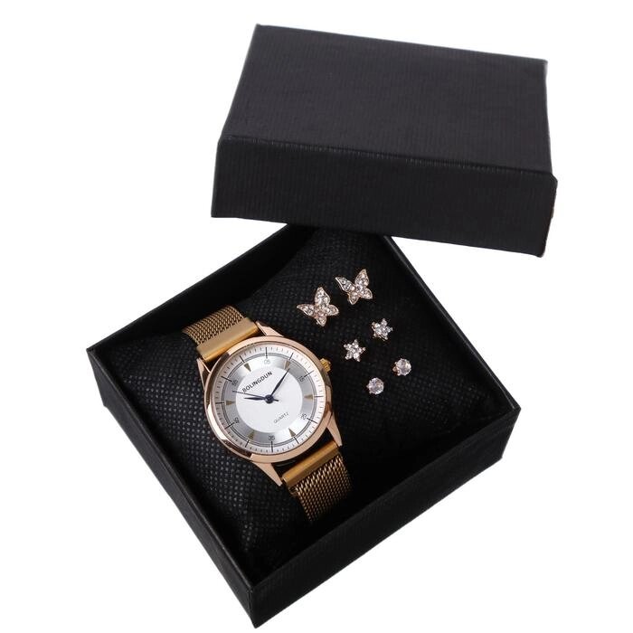 Подарочный набор 2 в 1 "Bolingdun": наручные часы, d=3.1 см, серьги от компании Интернет-гипермаркет «MOLL» - фото 1