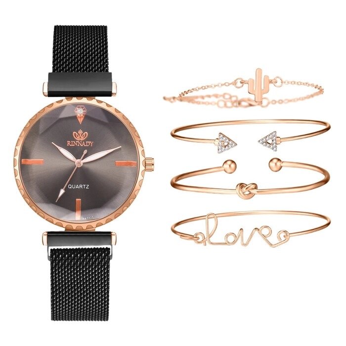 Подарочный набор 2 в 1 Rinnady: наручные часы и 4  браслета от компании Интернет-гипермаркет «MOLL» - фото 1