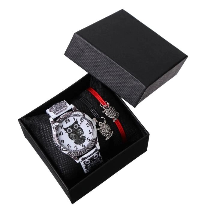 Подарочный набор 2 в 1 "Совушки": наручные часы и браслет от компании Интернет-гипермаркет «MOLL» - фото 1